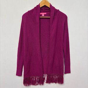 Lilly Pulitzer Open Front Cardigan Sweater Fringe Hem XXS Cotton Blend C028 -22